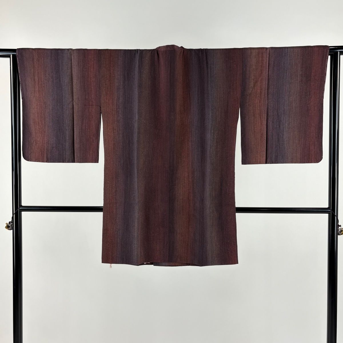 道行 身丈87cm 裄丈65cm M 和装コート 角衿 縞 赤紫 正絹 秀品
