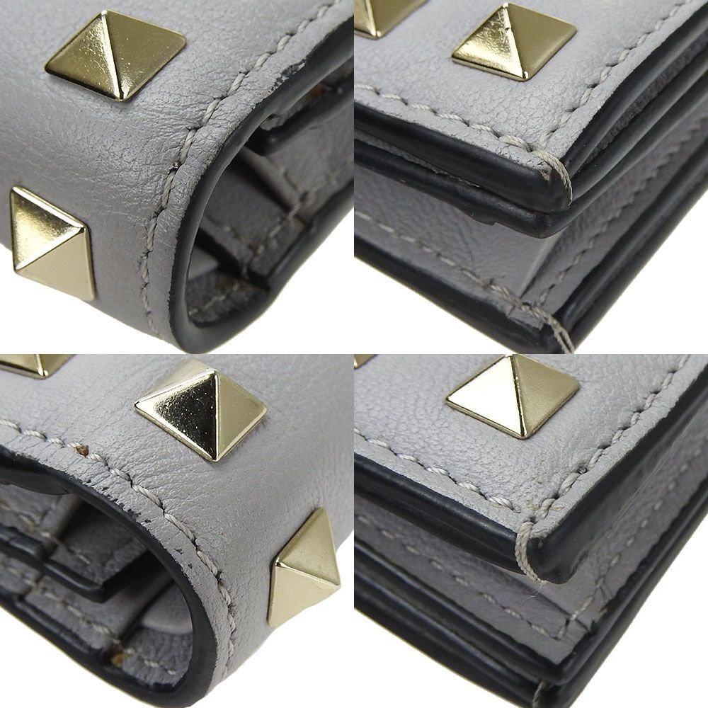 中古  ヴァレンティノ・ガラヴァーニ 二つ折り 財布 コンパクト ウォレット QW1P0P39BOL グレー ロックスタッズ レザー 革 レディース 女性 Valentino Garavani compact wallet leather gray 中古】 ヴァレンティノ・ガラヴァーニ 二つ折り 財布 コンパクト