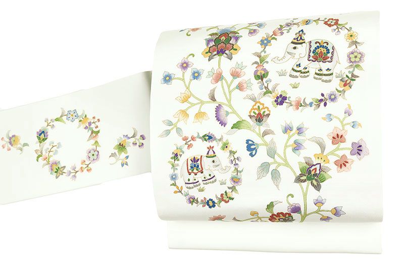 新品 正絹 小紋 反物 京友禅 老舗 岡重 金彩 象 更紗 丹後ちりめん