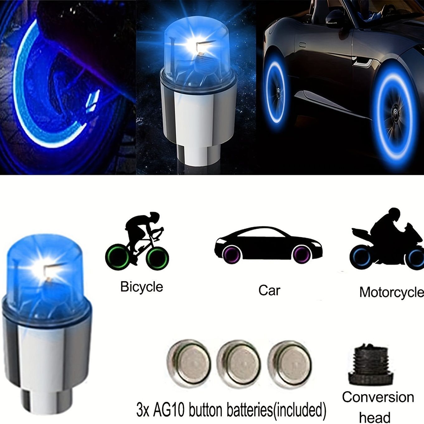 12個セット タイヤ バルブ LEDライト カラフル RGB フラッシュ 点滅 自転車 バイク 車 バルブキャップ LED 夜間 自動点灯 防犯 防水  t755 - メルカリ