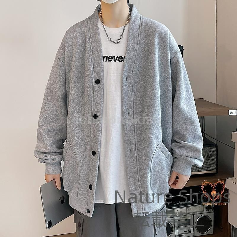イズネス メンズ スウェット カーディガン アウター グレー カーディガン メンズ 厚手[品番：JG000014429]｜JIGGYS SHOP
