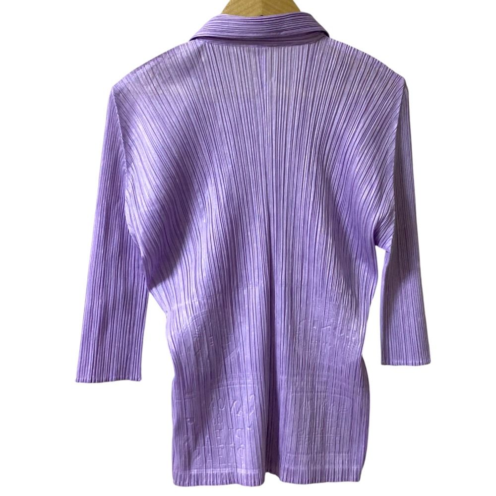 PLEATS PLEASE ISSEY MIYAKE プリーツプリーズ イッセイミヤケ エンボス加工 ブラウス PP 53-JJ 563 サイズ4 パープル レディース 古着