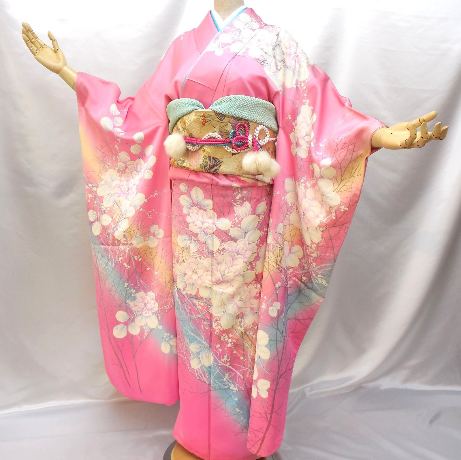 訳あり特価★美品　振袖フルセット　正絹　成人式　振袖　Mサイズ　ピンク　花柄 フォロワ割】訳あり特価☆美品 振袖フルセット 正絹 成人式 振袖 7 【