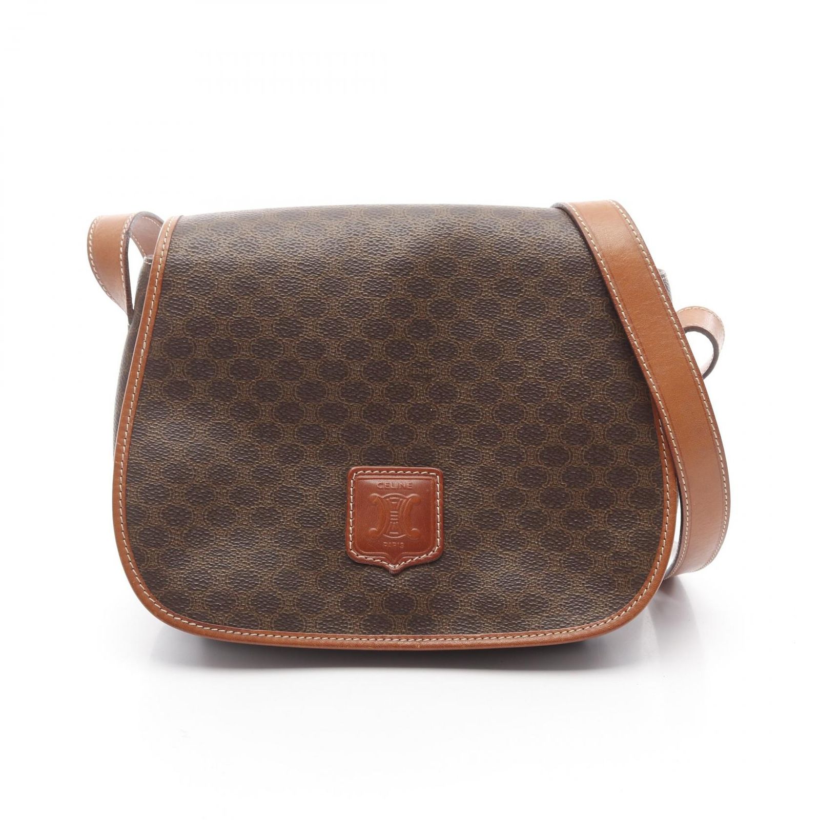 セリーヌ CELINE ショルダーバッグ マカダム ダークブラウン PVCコーティングキャンバス レザー マカダム ショルダーバッグ レディース Used B