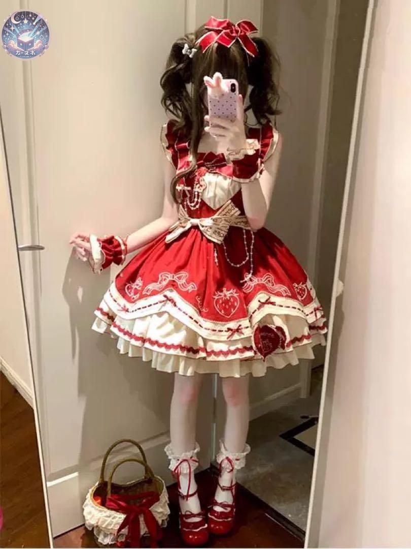 ♥ イチゴ柄ロリータワンピース お出かけや女子会 イベント 撮影会にオススメ