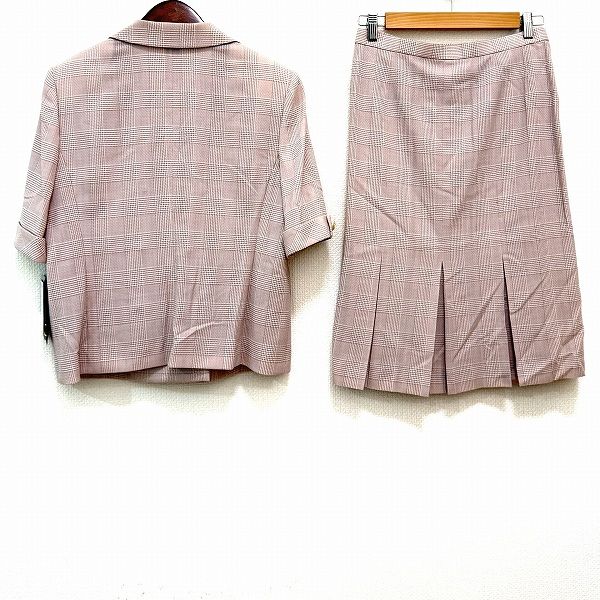 snc レリアン Leilian スカートスーツ 13 ピンク 白 グレー ツーピース チェック 半袖 大きいサイズ レディース 957398