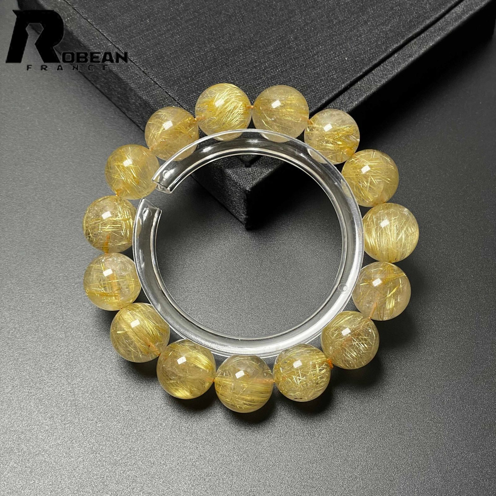夢色 EU製 定価25万円 ROBEAN ! 満針ルチルクォーツ ブレスレット パワーストーン 天然石 金運 お守り プレゼント ギフト 13.8-14.7mm M0610437