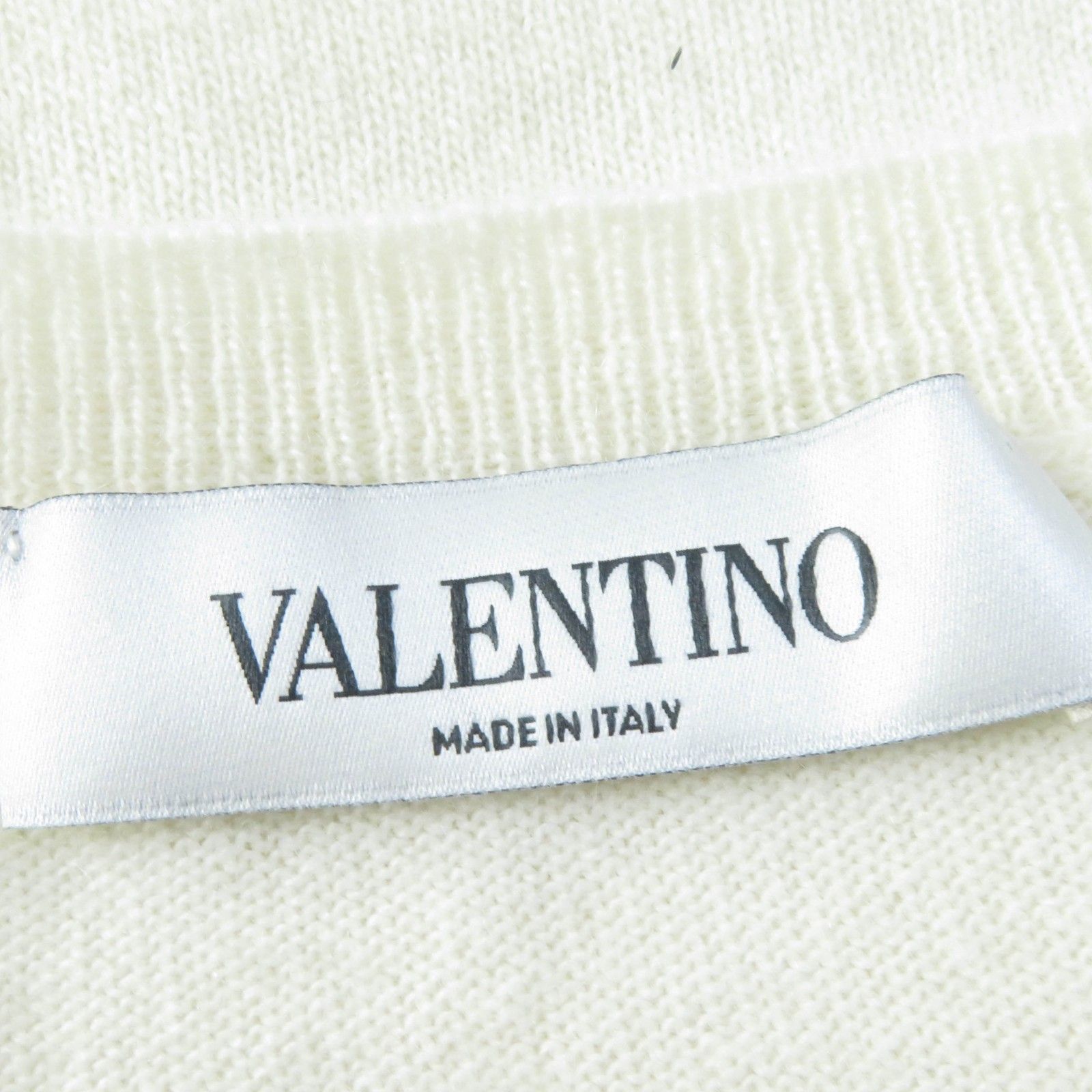 美品☆VALENTINO ヴァレンティノ TB3KC10546T ウール カシミヤ混 VLTNロゴ 長袖 ニット アイボリー M イタリア製 正規品 レディース