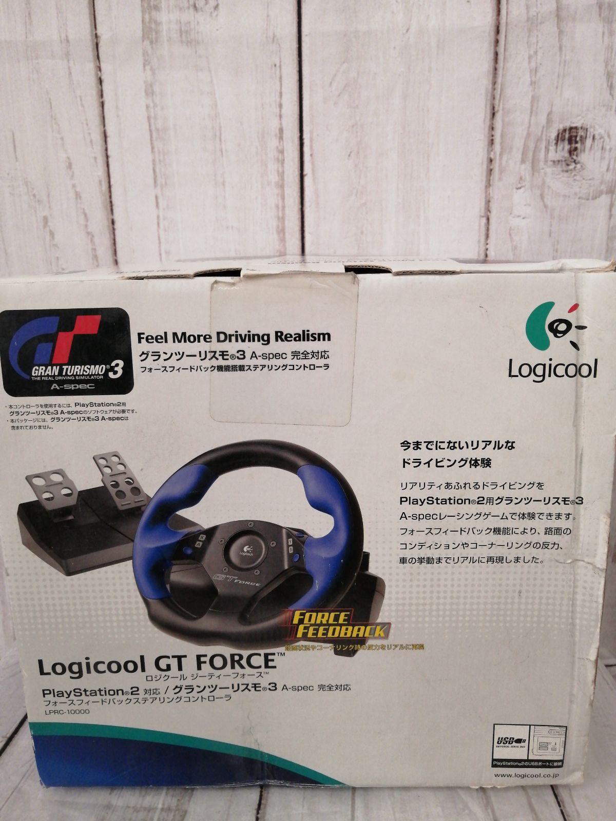 Logicool GT FORCE ロジクール ジーティーフォース /グランツーリスモ3 A-spec完全対応 フォースフィードバック機能搭載ステアリングコントローラ/playstation2対応/動作未確認/ハンドル、ペダル/バックヤード/1247