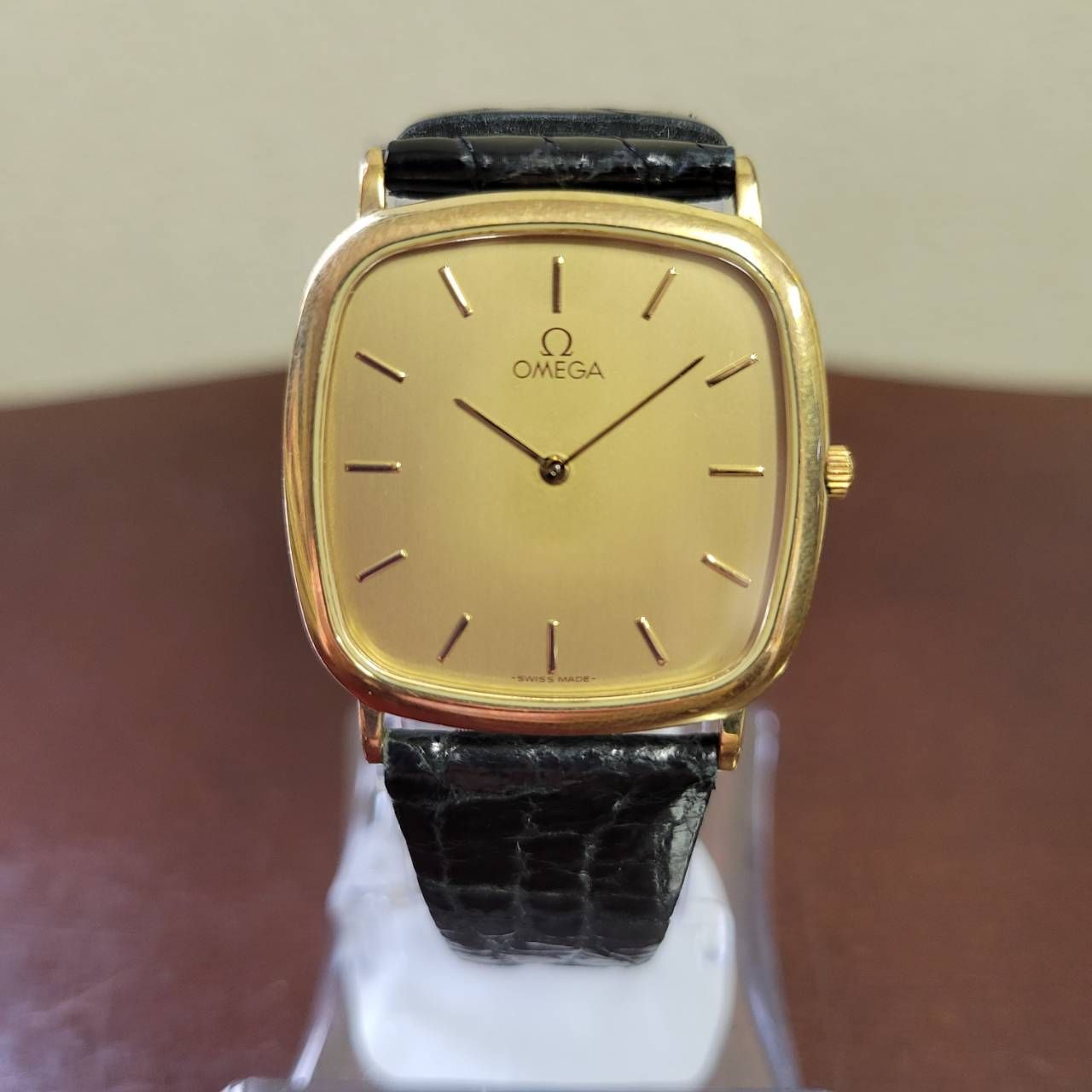 オメガ デビル スクエア OMEGA Deville 腕時計 時計 メンズ クオーツ ゴールド デヴィル レザー 文字盤 ジャンク