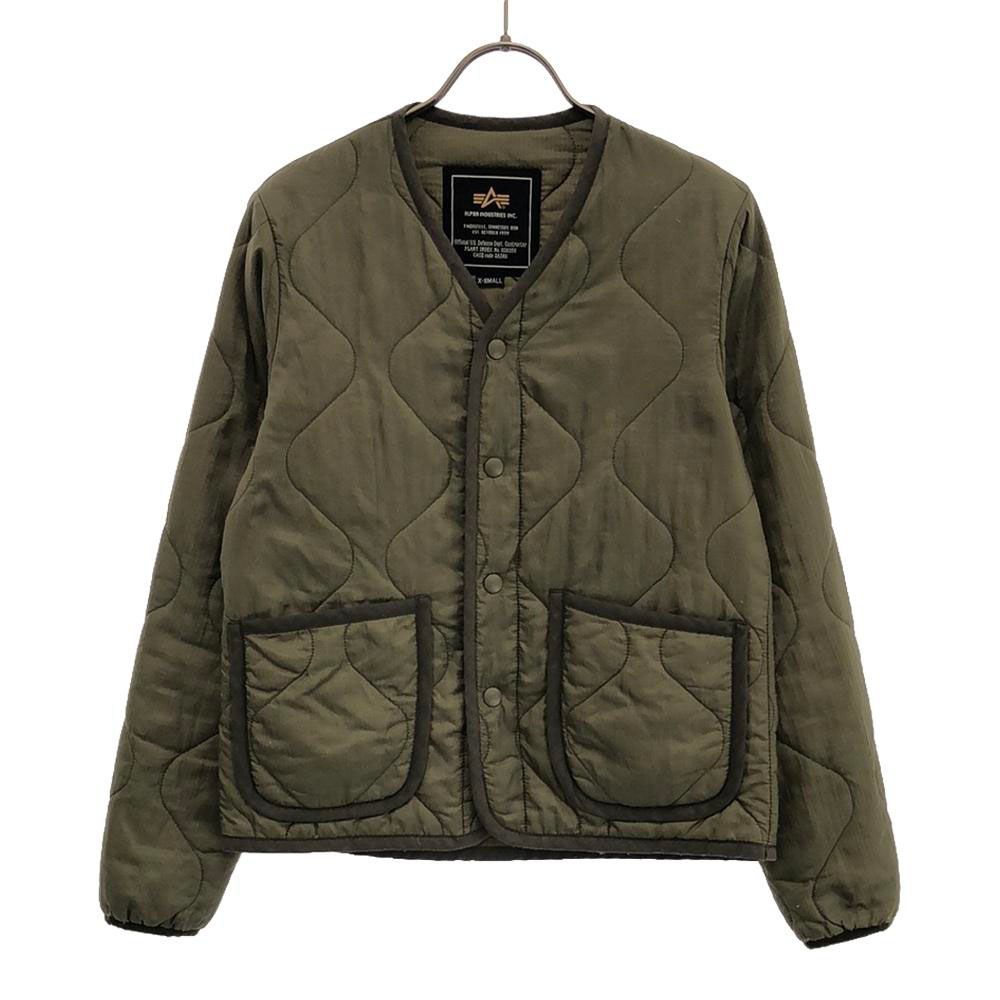アルファインダストリーズ ノーカラー キルティングジャケット XS カーキグリーン ALPHA INDUSTRIES INC ライナージャケット ミリタリー メンズ