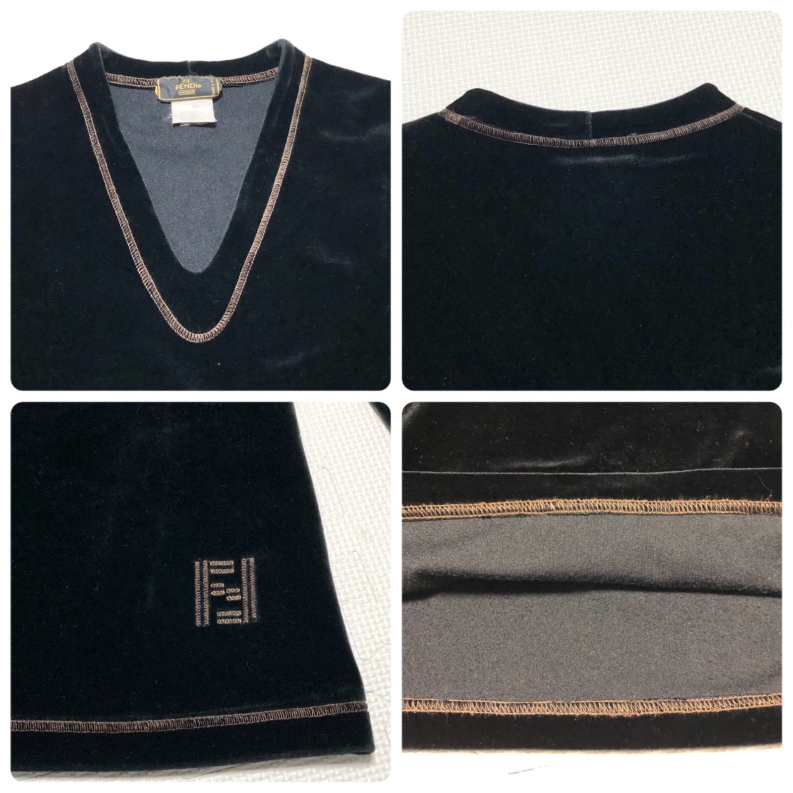 □美品□FENDI フェンディ FFロゴ刺しゅう ベロアトップス 長袖 V 