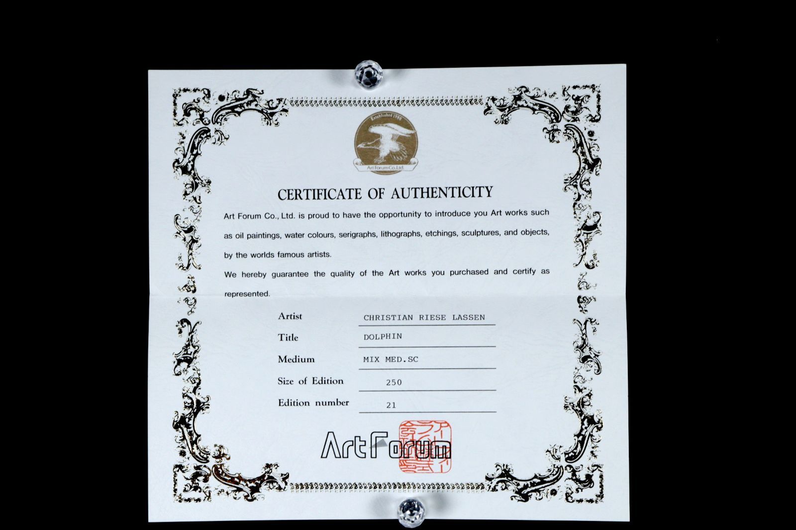 ▽ クリスチャン・ラッセン 「DOLPHIN] シルクスクリーン 21/250 直筆