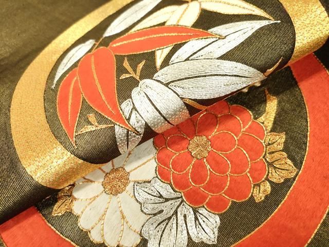 平和屋着物●西陣　川島織物　丸帯　駒刺繍　花丸文　金銀糸　正絹　逸品　DAAQ2498fe 平和屋着物○西陣 川島織物 丸帯 駒刺繍 花丸文 金銀糸 正絹 逸品