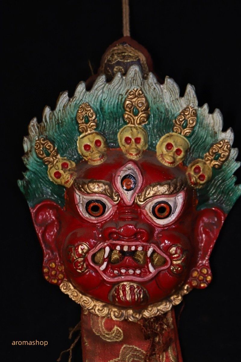 チベット 密教 銅胎 刻 描彩 金剛仮面 壁掛け 仏面 仏像 お面 壁飾り 縁起物 置物 護符 開運 風水 お守り 厄除け 在庫 必要