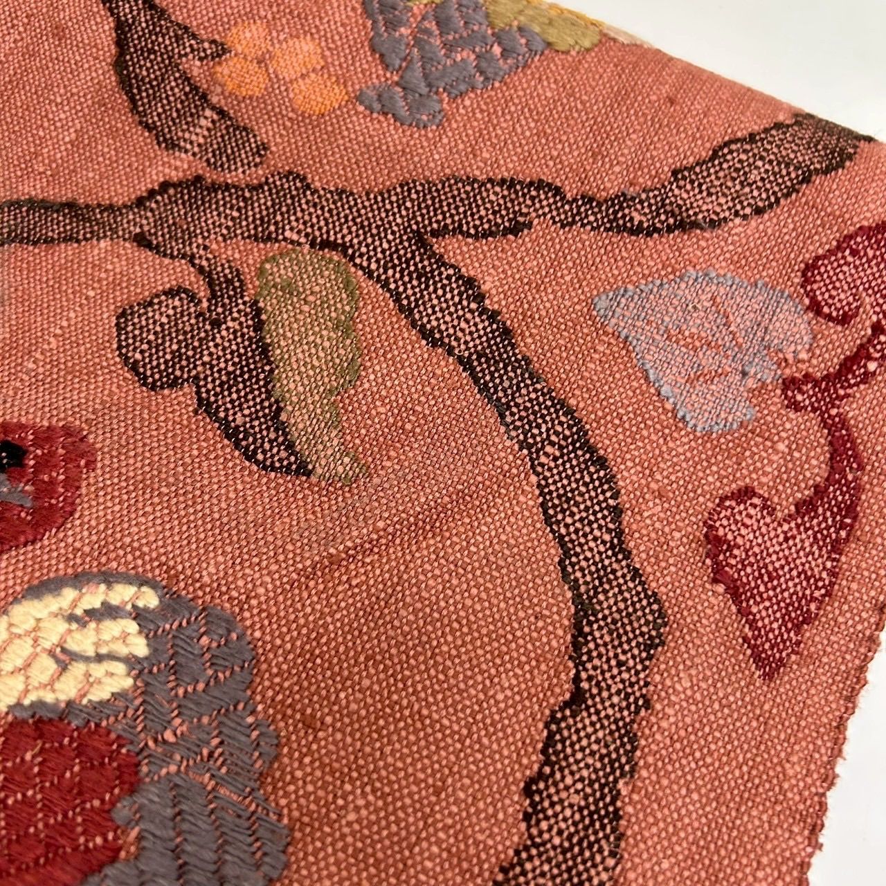 ス*ノ様 名古屋帯 正絹 型染め 縮緬 可愛い鳥 九寸U-8577