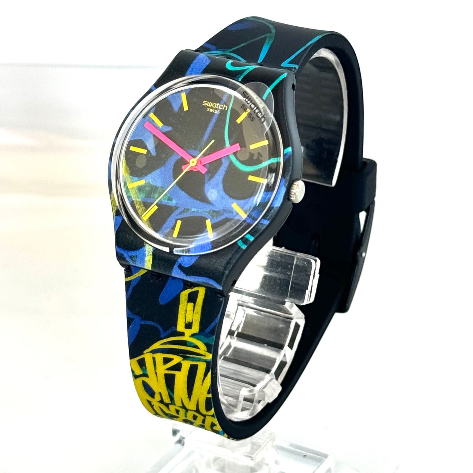 ほぼ未使用】スウォッチ SWATCH ナイトクラブ GB318 クォーツ 黒 