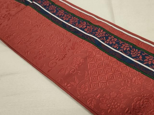 平和屋着物◎本場筑前博多織 半幅帯 吉祥花間道 証紙付き 井上絹