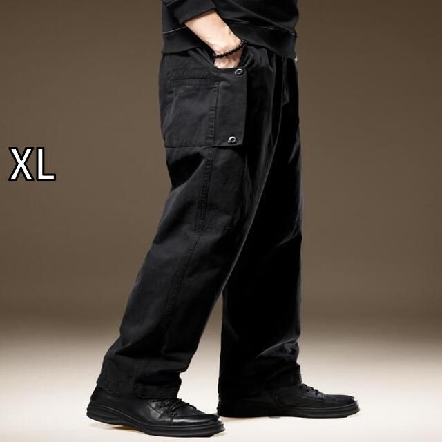 [XL]メンズ ファッション 服  オシャレ シンプル 大人 かっこいい 大きいサイズ ストリート 紳士服  ハイエンド アメリカン ストレート レッグ ワークウェア カジュアル パンツ 春秋 ブラック ゆったり ドレープ ワイド
