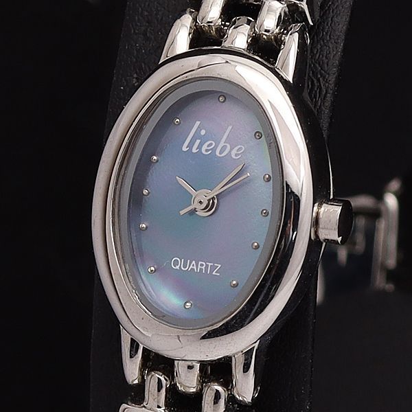 新品liebe リエベ ブルーシェル文字盤 オーバル クオーツ レディース腕時計