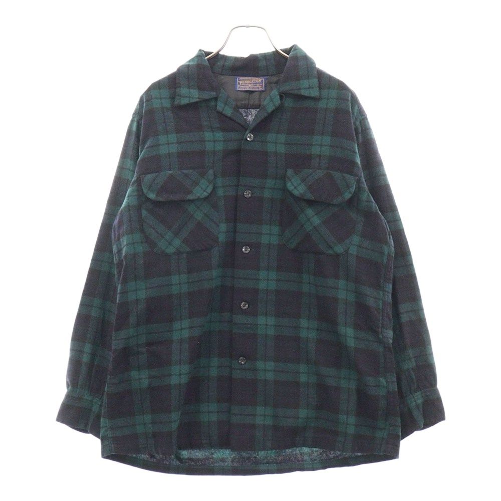 PENDLETON (ペンドルトン) 50s VINTAGE WOOL BLACK WATCH BOARD SHIRT オープンカラー ウールチェック ボックス シャツ グリーン/ブラック