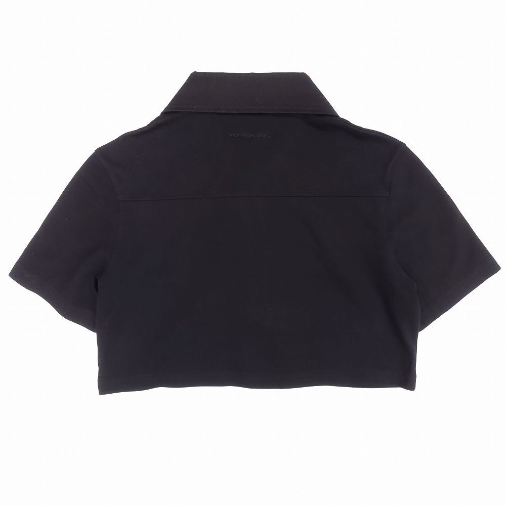 クレージュ Courreges paris ロゴ クロップド ポロシャツ 半袖 ショート丈 鹿の子 トップス XS ブラック レディース 【中古】 /TNT クレージュ Courreges paris ロゴ クロップド ポロシャツ 半袖