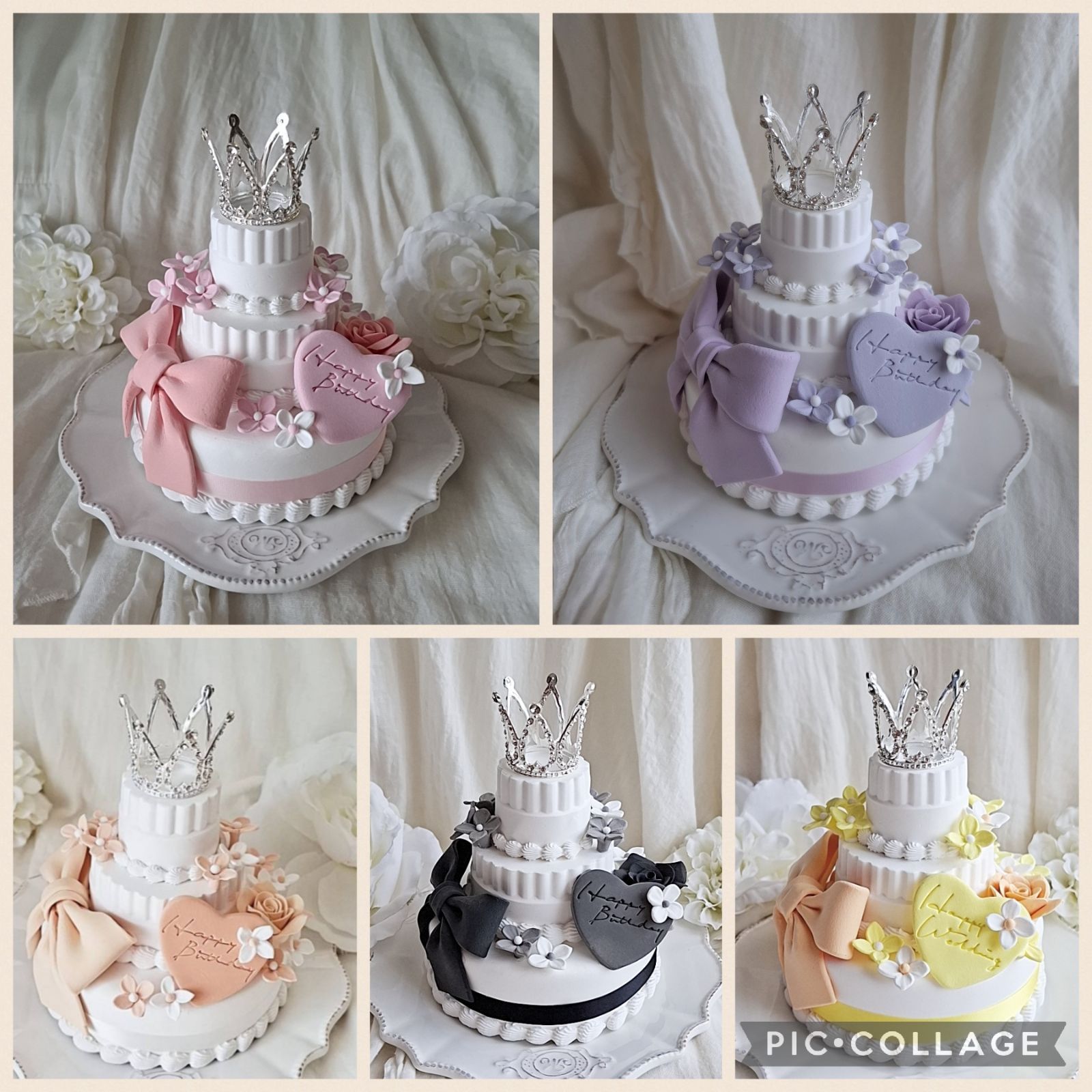 ピンクりぼんのクレイケーキセット ピンク クレイケーキ 推しケーキ リボン その他置物 クレイケーキあお