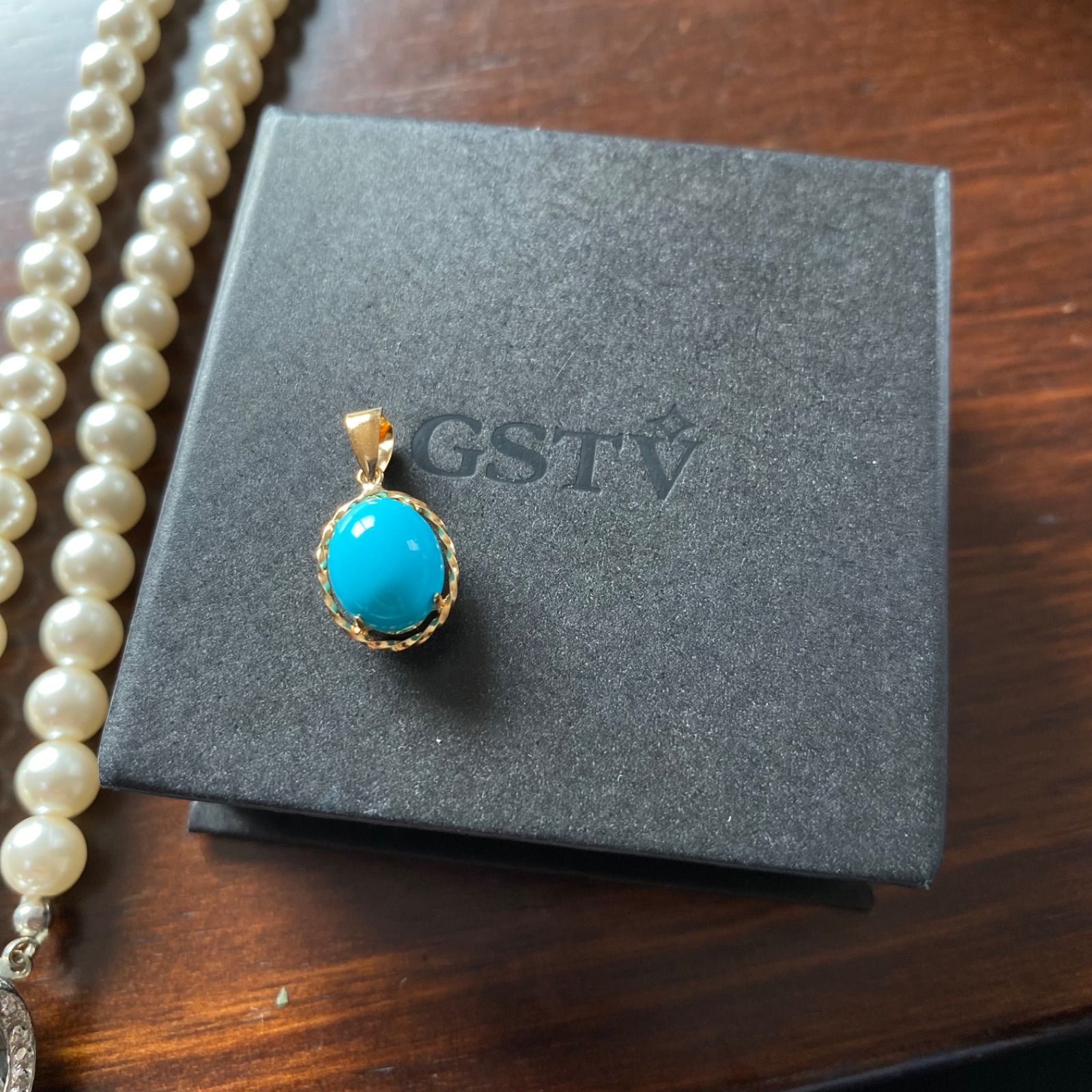 GSTV】K18 750 ターコイズ 覆輪 ペンダントトップ ゴールド C1794