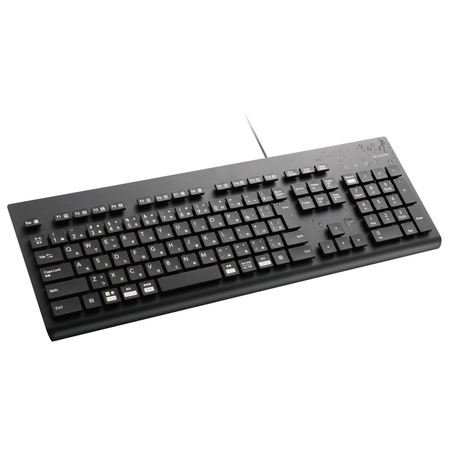 エレコム 洗える キーボード 有線 防水 IPX5対応 メンブレン フルサイズ テンキー付 抗菌 ブラック TK-WS01UMKBK