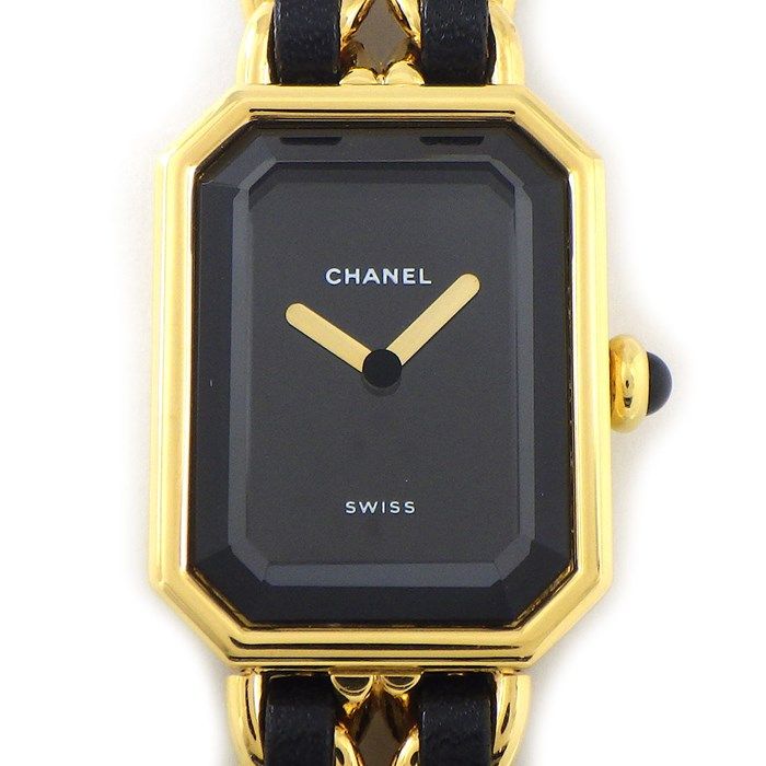 シャネル CHANEL 腕時計 プルミエール M H0001 ブラック文字盤 チェーンベルト GP レザー 革 クオーツアナログ