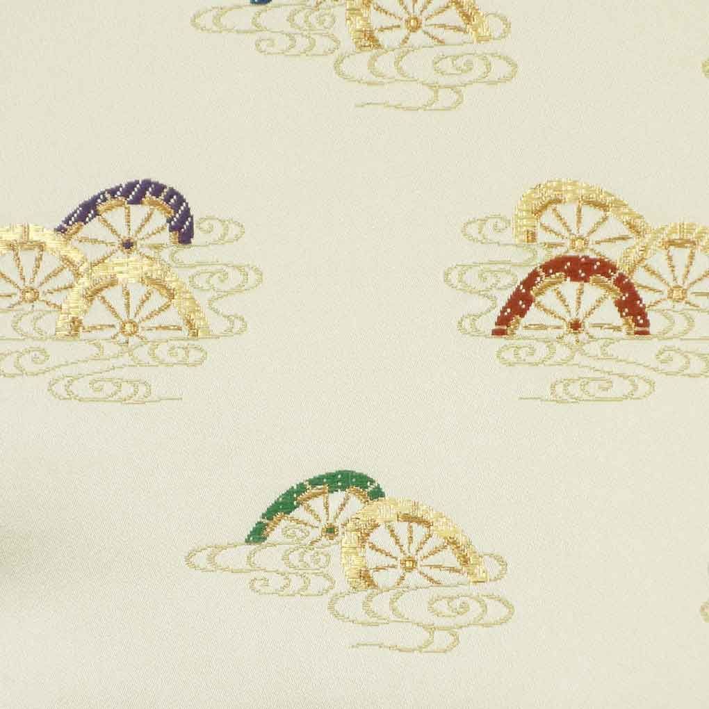 袋帯 幅31cm 長さ444cm レディース 源氏車 秋冬春用 正絹 シルク ベージュ リメイク リユース リサイクル 呉服のきくや