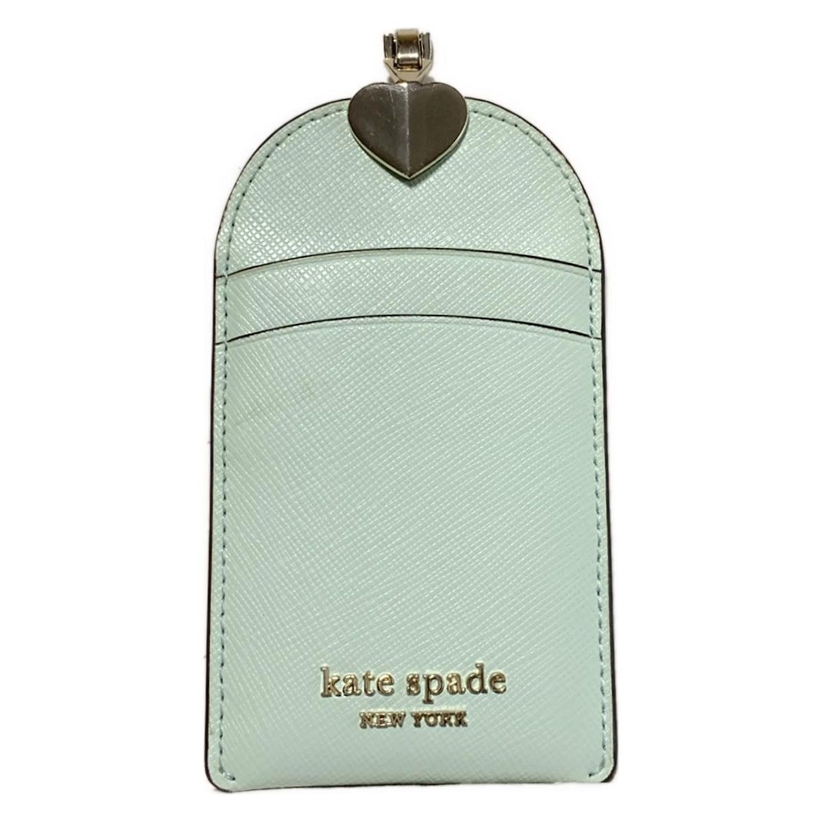 Kate spade ケイトスペード パスケース スペンサー ランヤード PWR00290 ライトブルー×シルバー スペード レザー