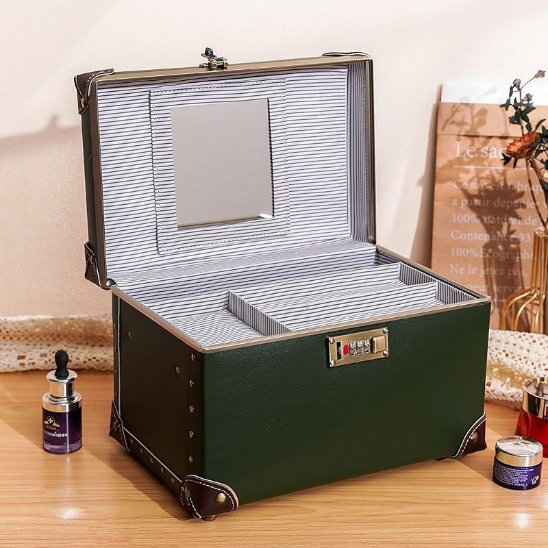 urecity ポータブルメイクアップトレインケース コスメティックオーガナイザーケース レザー収納ボックス コンビネーションロック付き 0 WWW_MERCADOAVALIA_COM_BR