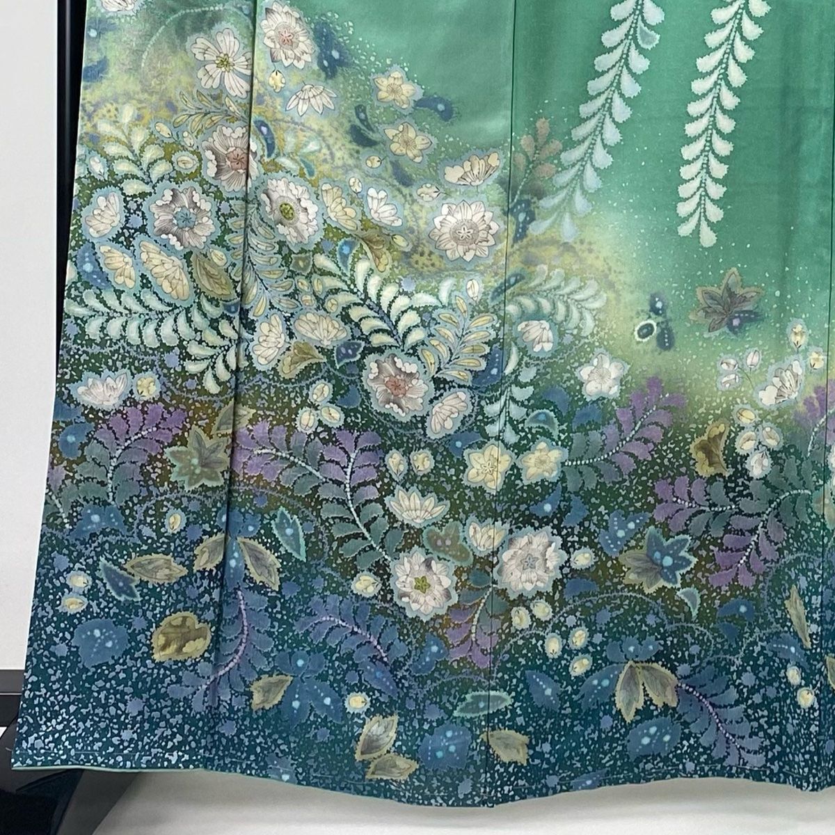 訪問着 身丈165cm 裄丈68.5cm L 袷 辻が花柄 金通し ぼかし 薄緑 正絹 名品