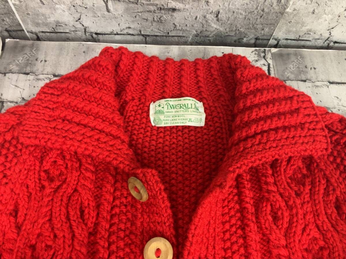 INVERALLAN ウールカーディガン レッド インバーアラン INVERALLAN ウールハンドニットカーディガン 赤L位 (K