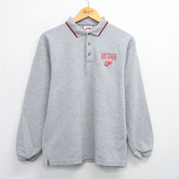 M/古着 長袖 ポロ シャツ メンズ NHL デトロイトレッドウィングス