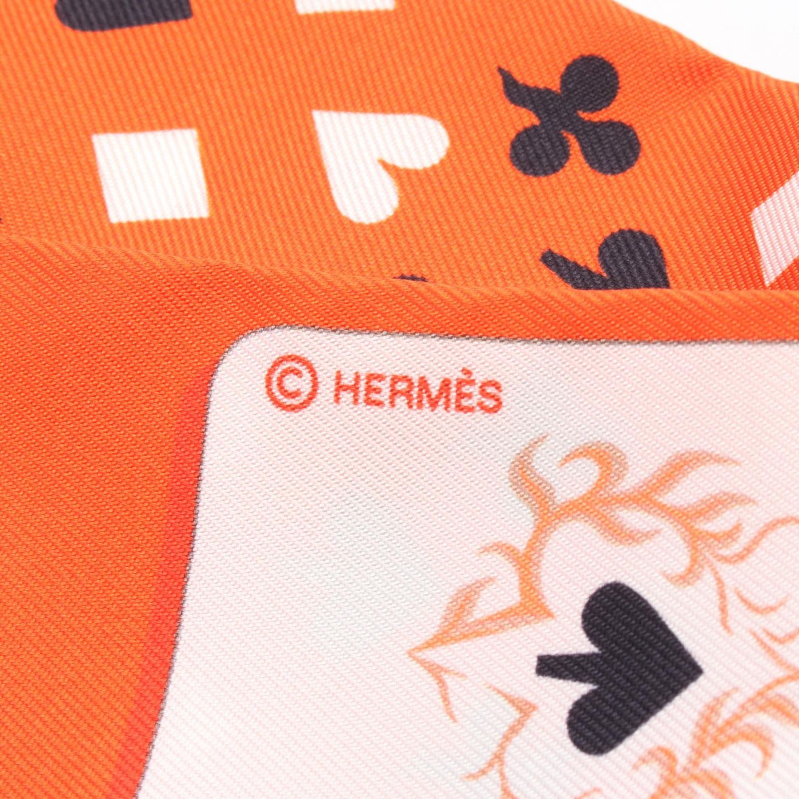 エルメス HERMES スカーフ ツイリー Jeu de Cartes オレンジ系