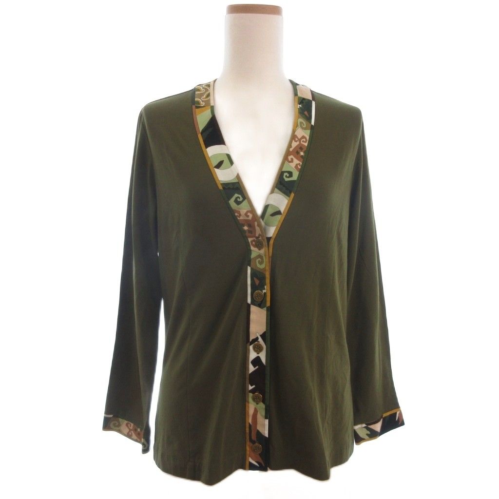 レオナールスポーツ LEONARD SPORT カットソー素材 Vネック カーディガン 長袖 カーキ系 40 L位 ECT