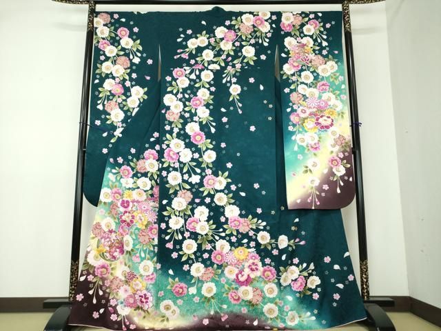 平和屋着物●豪華振袖　駒刺繍　枝垂れ桜　吉祥花文　暈し染め　金彩　正絹　逸品　DAAU5208ps 平和屋着物○豪華振袖 駒刺繍 枝垂れ桜 吉祥花文 暈し染め 金彩