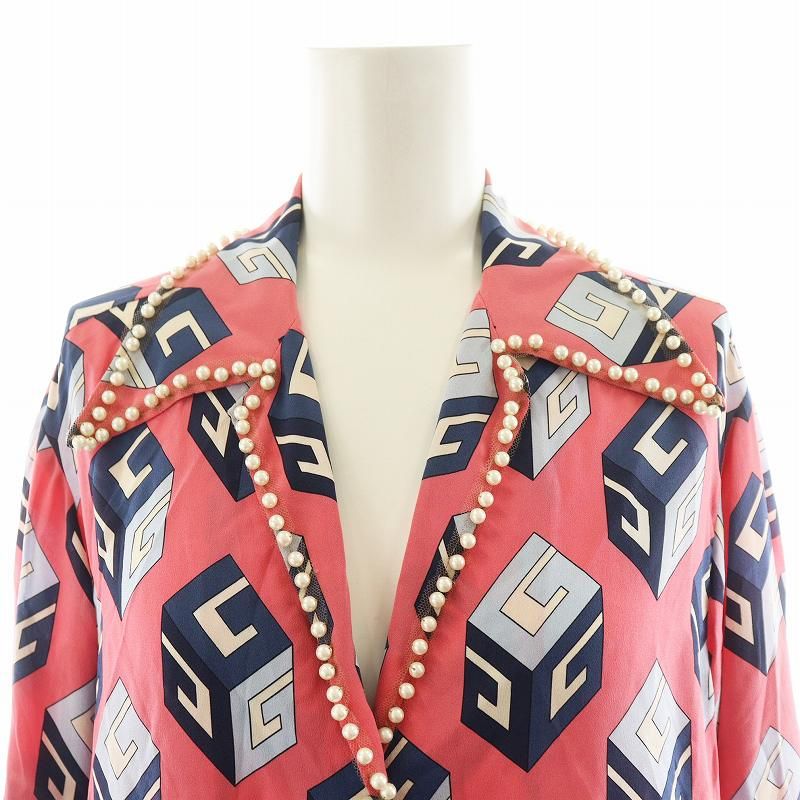 グッチ GUCCI シャツ ブラウス 長袖 キューブ柄 パール装飾 リボン シルク 絹 36 ピンク 472123 /AN50 レディース グッチ GUCCI シャツ ブラウス 長袖 キューブ柄 パール装飾