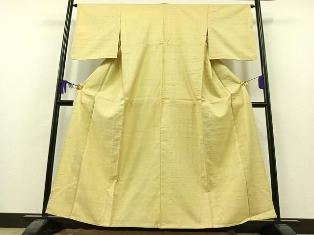 平和屋着物▽生紬 単衣 色無地 女郎花色 正絹 逸品 AAAZ3973jh