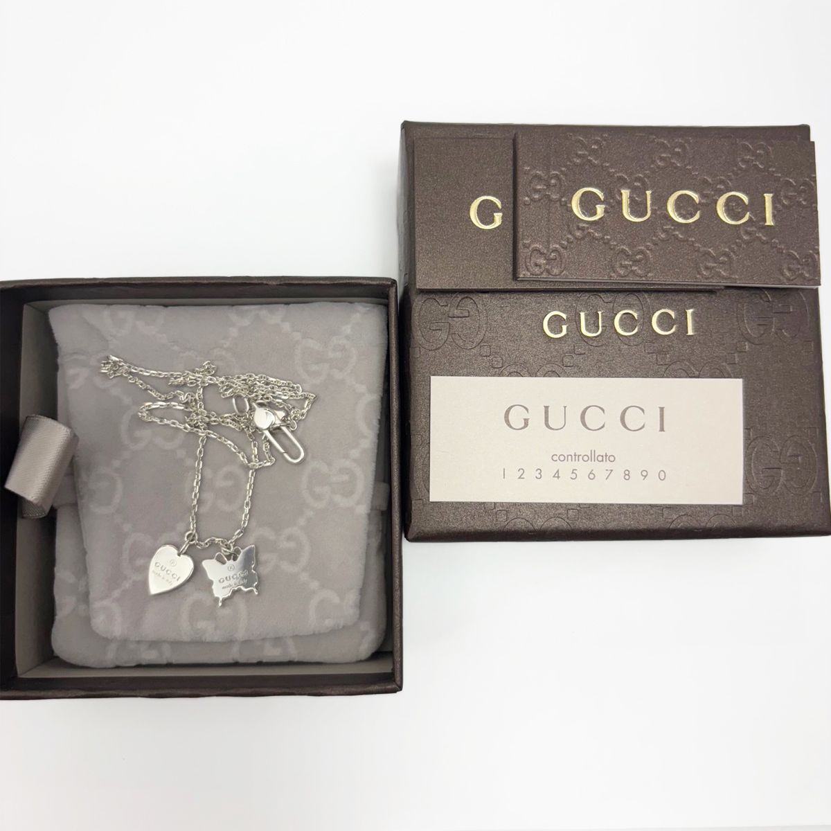 中古】 グッチ ネックレス バタフライ ハート ネックレス シルバー SV 