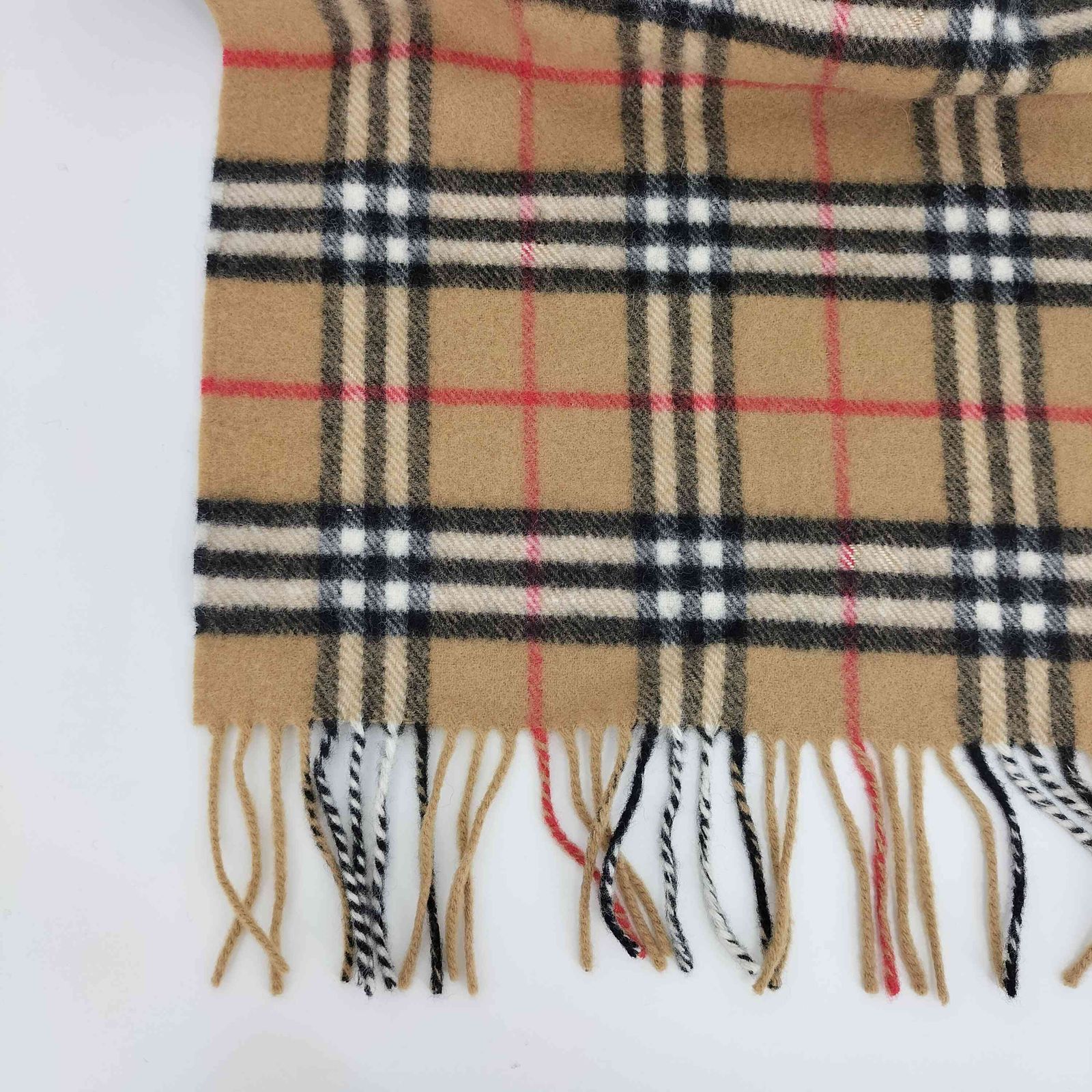 ヴィンテージ マフラー ノバチェック フリンジ カシミア ロゴ 茶