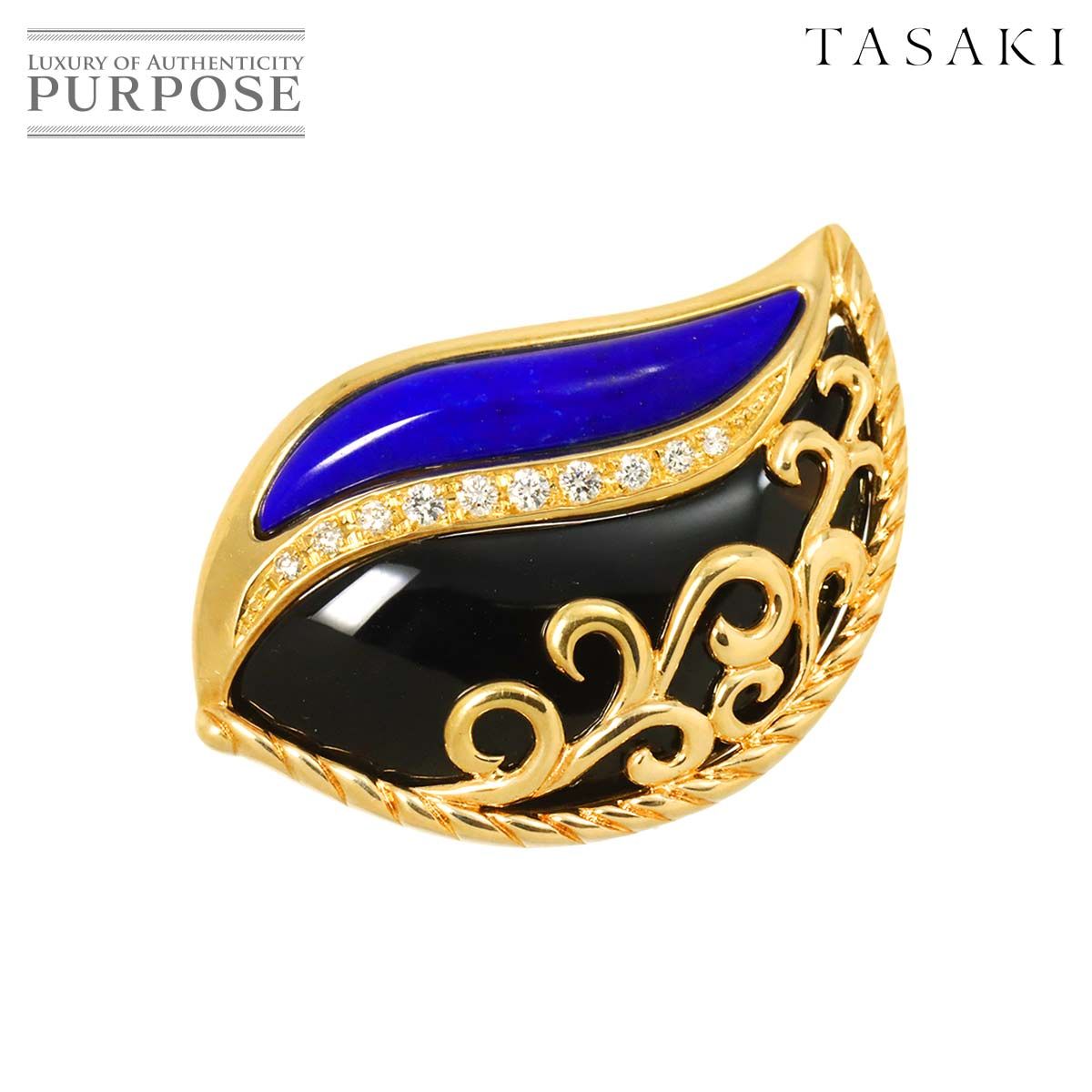 タサキ TASAKI オニキス ラピスラズリ ダイヤ 0.15ct ブローチ