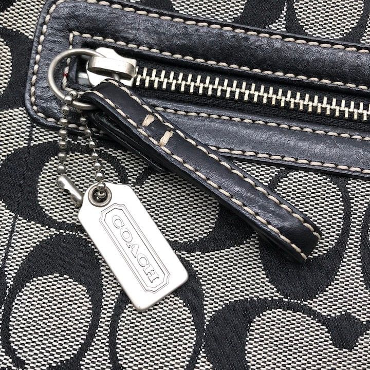 美品 COACH コーチ シグネチャー キャンバス レザー フリンジ