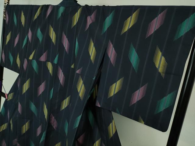 平和屋着物□極上 正絹絣 きじま銘仙 紬 単衣 木島織物謹製 証紙付き  