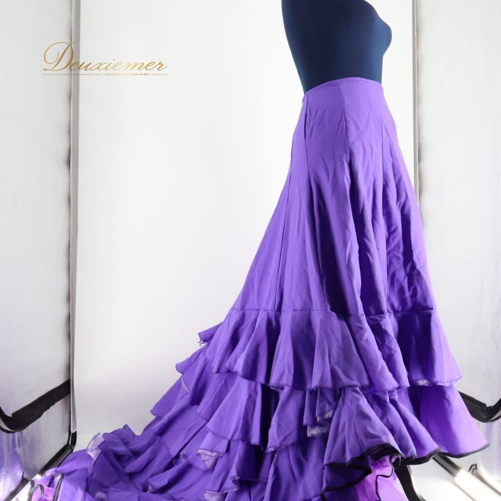 フラメンコ 衣装 バタデコーラ スカート ファルダ ボランテ フリル 紫 レッスン 練習 ダンス パーティ 発表会 パープル系 ロングスカート フェスティバル衣装 おしゃれ かわいい 踊り フリルスカート