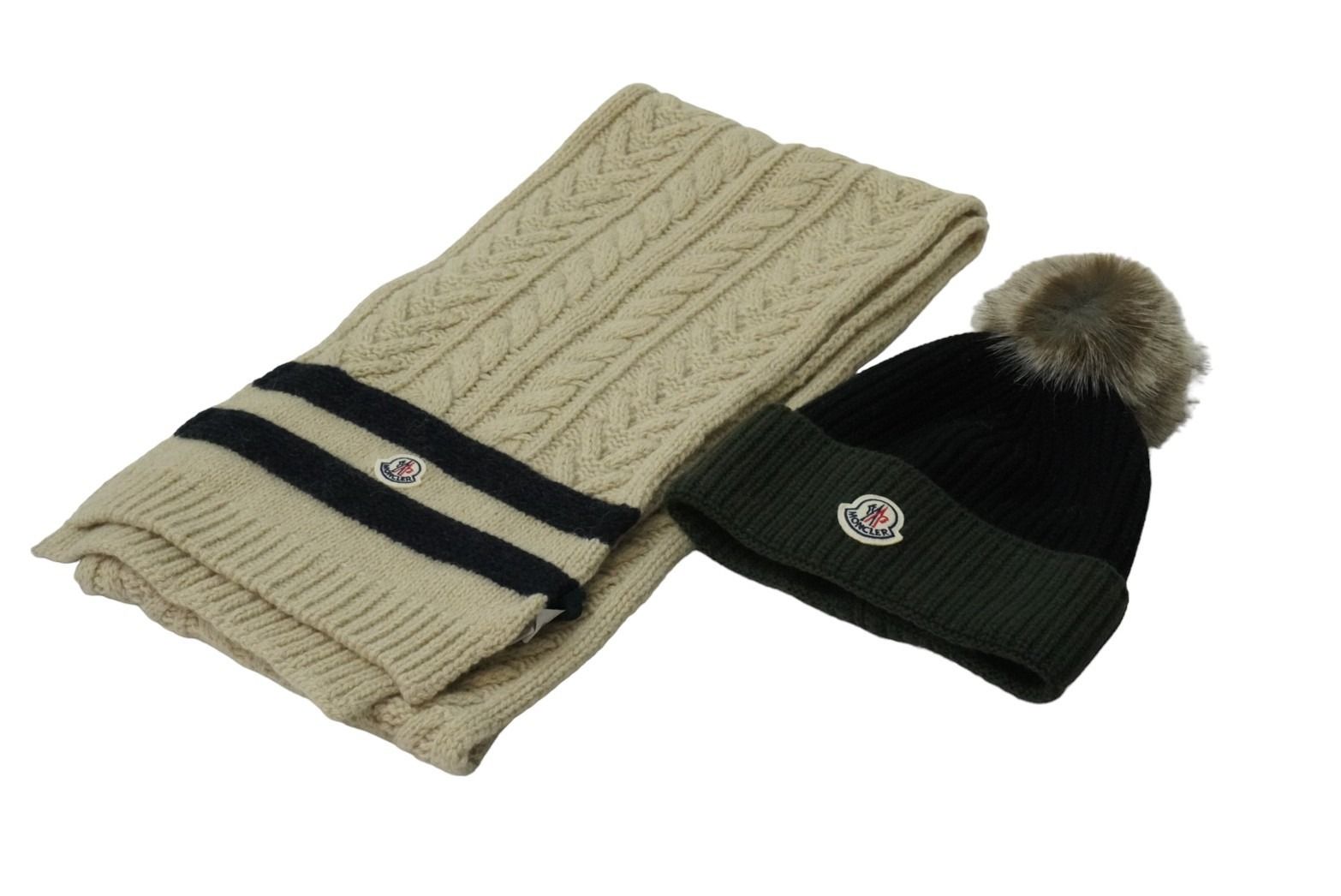 新品未使用 Moncler モンクレール ウールカシミヤブレンド ニット&マフラー ロゴ カーキ ネイビー ベージュ 51940