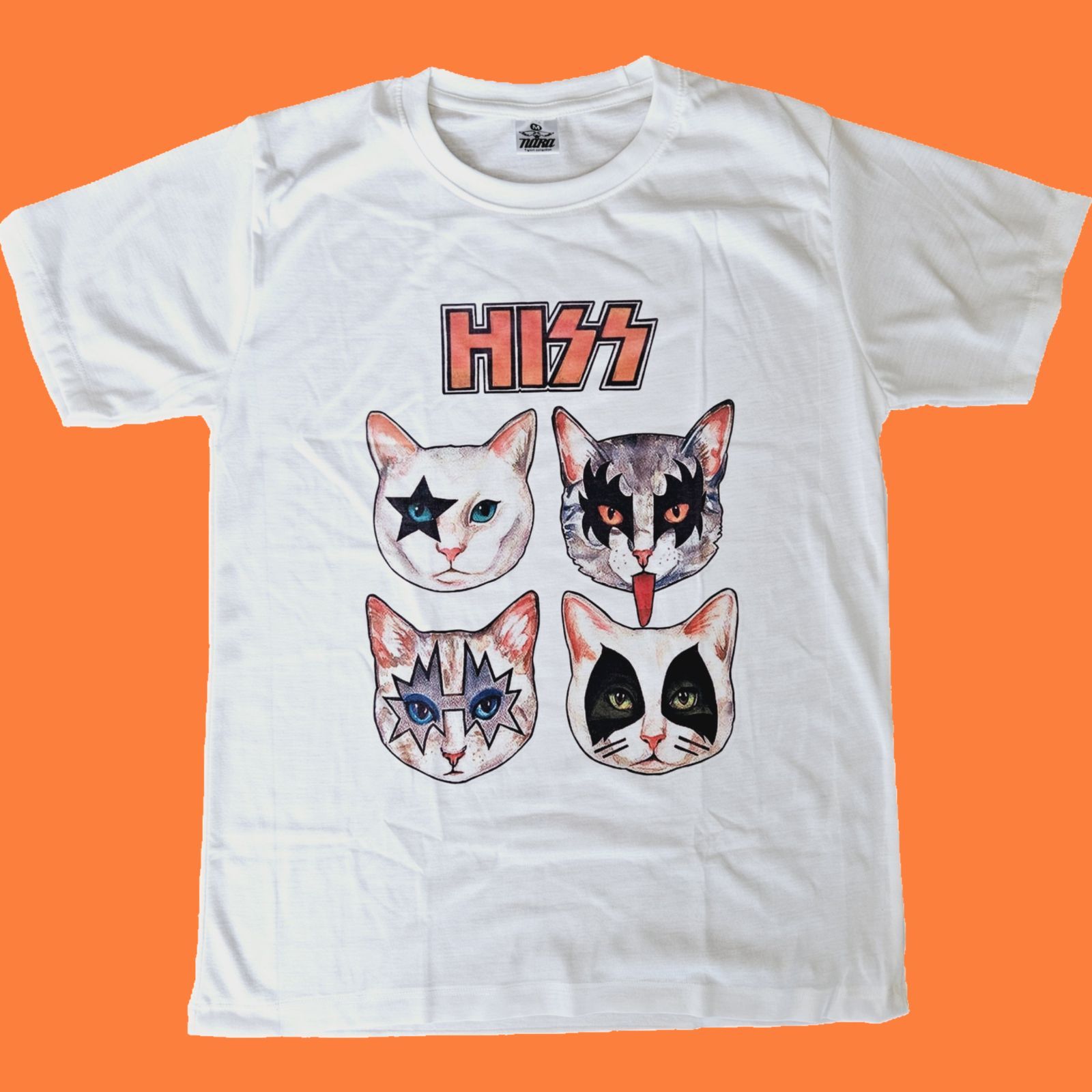 新品】Tシャツ 白 M~Lサイズ バンドT キッスKISS 猫 アニマル