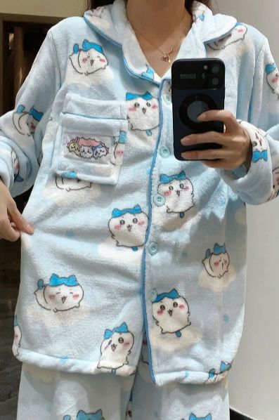 ハチワレ パジャマ ちいかわ 可愛い 前開き レディース ルーム